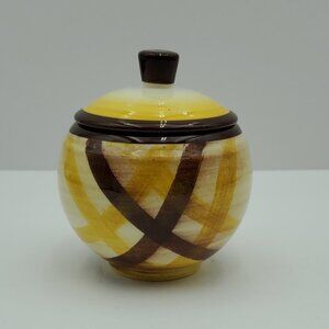 Metlox Poppytrail Vernon Organdie Sugar Bowl with Lid Gold & Brown Plaid Bowl